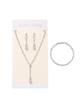 3/$20 NWT | Crystal Tennis Necklace Bracelet & Earring Set Silver Tone